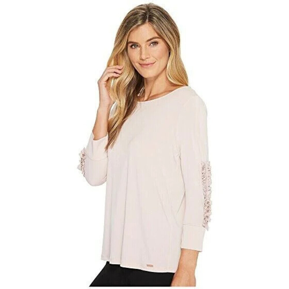 Ivanka Trump Women's Beautiful 3/4 Sleeves Ruffle Blouse In Dusty Rose Size S